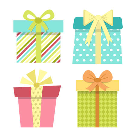 Four cute gift boxes. Vector illustration in cartoon styleのイラスト素材