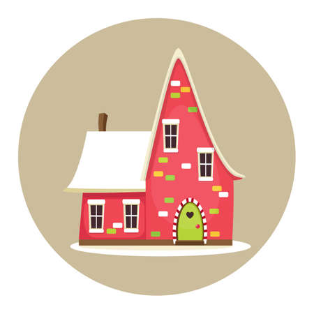 Cute cartoon colorful house. Merry Christmas or Happy New Year greeting card, invitation, poster. Vector illustrationのイラスト素材