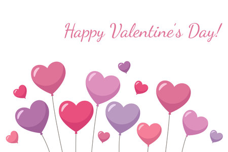 Happy Valentine's Day background, greeting card, banner, poster with heart balloons. Vector illustration in cartoon styleのイラスト素材