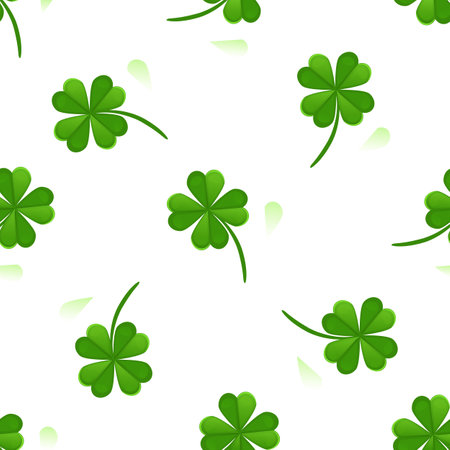 Seamless pattern with four-leaf clover. Vector illustration. Design for banner, card, invitation, postcard, textile, fabric, wrapping paper. Abstract background for St. Patrick's dayのイラスト素材