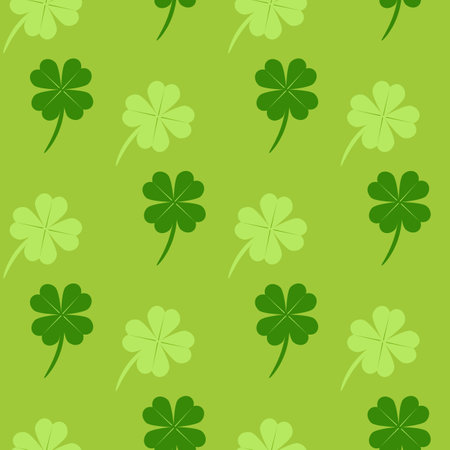Seamless pattern with four-leaf clover. Vector illustration. Design for banner, card, invitation, postcard, textile, fabric, wrapping paper. Abstract background for St. Patrick's dayのイラスト素材
