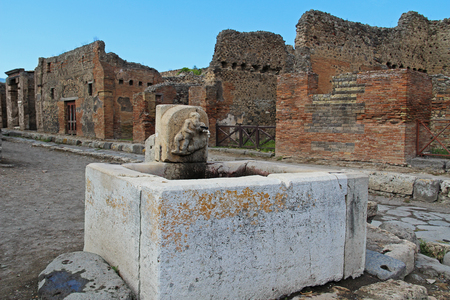 The ruins of the ancient city of Pompeii, which was destroyed during the eruption of Mount Vesuvius in 79 ADの写真素材