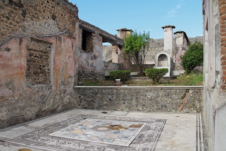 The ruins of the ancient city of Pompeii, which was destroyed during the eruption of Mount Vesuvius in 79 ADの写真素材