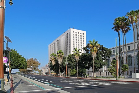 Empty street in the area of Civic Center of Los Angeles, USA.のeditorial素材