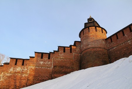 Clock tower and walls of the Nizhny Novgorod Kremlin. Russia.の写真素材
