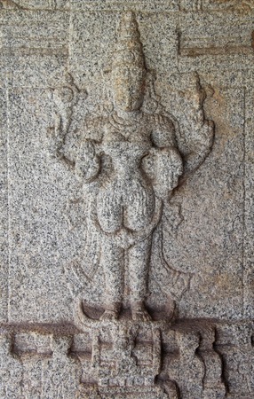Stone bas-reliefs on Hindu temples. Prasanna Virupaksha temple is also known as the Underground Shiva Temple in Hampi, Karnataka, India.の写真素材