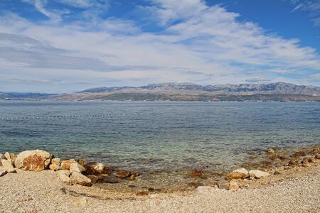 Beautiful landscape of sea Coast of Adriatic sea with Transparent Blue Water near Supetar, Croatia....