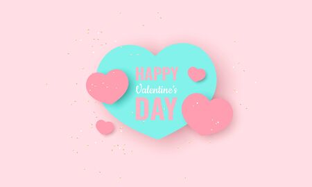 Valentines day congratulatory banner with pink and turquoise heartsのイラスト素材