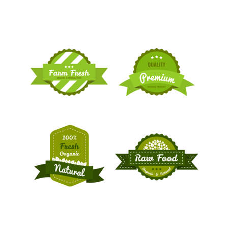 Set of green labels. Illustration isolated on white background.のイラスト素材