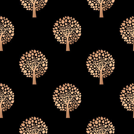 Seamless pattern of gold tree. Vector illustration isolated on black background.のイラスト素材