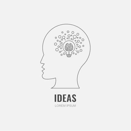 Vector line illustration. The human and ideas. Isolated on gray background.のイラスト素材