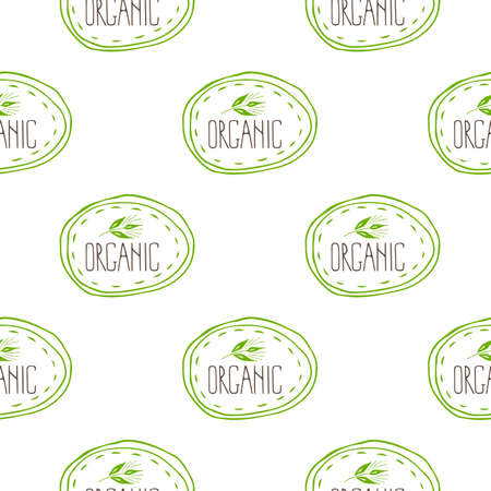 Vector seamless pattern of green  Organic design template. Emblem for natural farm, organic...