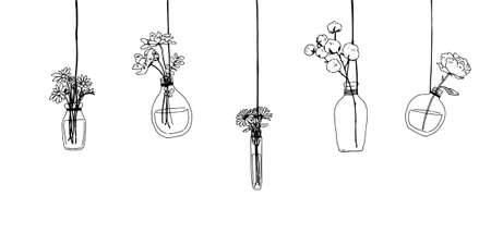 Illustration of hanging bottles and flowers in bottlesのイラスト素材