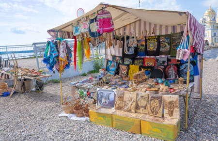 A trading tent. Shop. The Nile Desert. Nilo-Stolobenskaya desert. Tver region, Russia.のeditorial素材