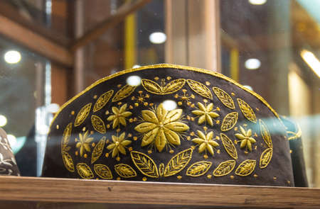 Exhibits of the Museum "House of the Belt". Cultural center "TORZHOKSKY ZOLOTOSHVEY". Torzhok, Tver region, Russia.のeditorial素材