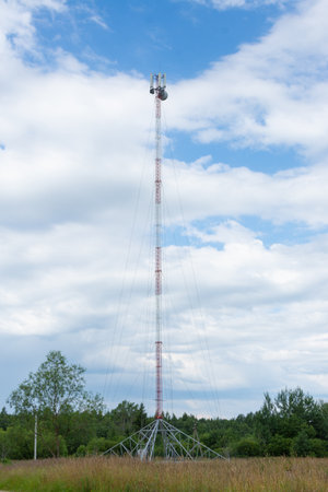 Russia, Tver region, Kuvshinovsky district, village of Rantsevo. Engineering infrastructure "Tele2 cell tower".のeditorial素材