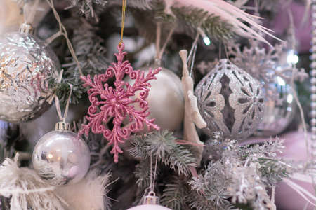 New Year is a beautiful decorated Christmas tree with bright toys.の写真素材