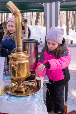 Kyshky Uennar Holiday: Winter fun in Tatar. Tatar holiday in Pushkino, Moscow region. Russia - February 5, 2022.のeditorial素材