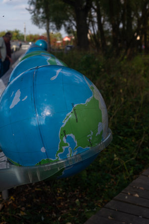 Globe on the street in the city of Kaliningrad, Russiaの写真素材