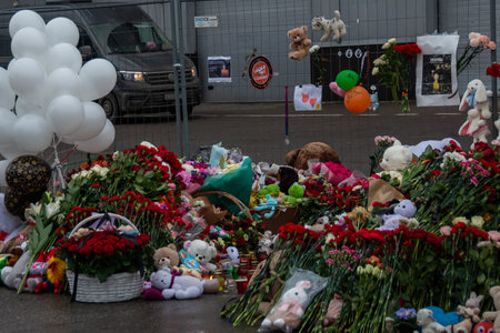 The terrorist attack on 03/22/2024. A spontaneous memorial near the Crocus City Hall building in the...