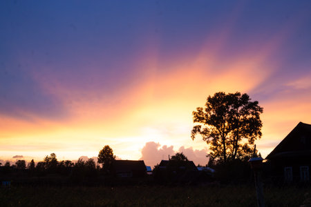 Incredibly beautiful, colorful sunset in the evening sky.の写真素材