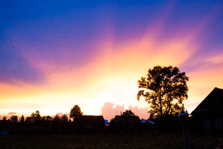 Incredibly beautiful, colorful sunset in the evening sky.の写真素材