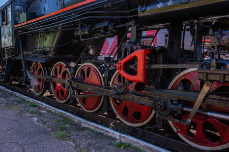 Ostashkov Tver region, Russia-08/25/2024. RETROPOEZD "SELIGER" BOLOGOE â OSTASHKOV on steam traction. Train details close-up.の写真素材