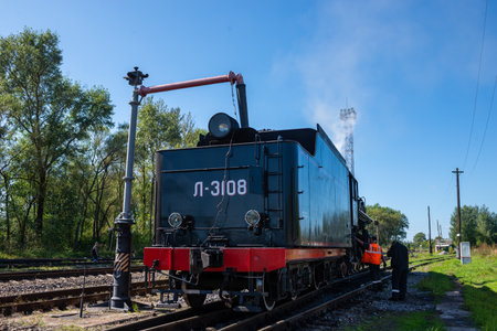 Ostashkov Tver region, Russia-08/25/2024. RETROPOEZD SELIGER on steam traction. The locomotive's...