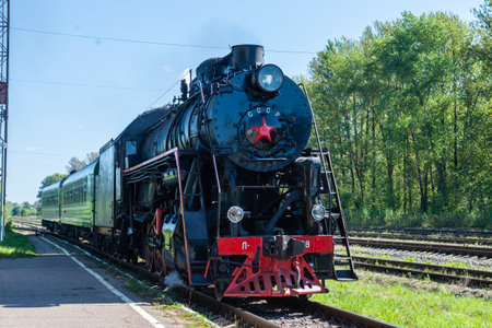 Russia, Tver region, Ostashkov-08/25/2024. RETROPOEZ "SELIGER" BOLOGOE â OSTASHKOV on steam traction.の写真素材