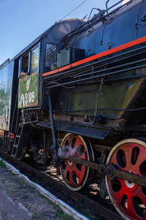 Russia, Tver region, Ostashkov-08/25/2024. RETROPOEZ "SELIGER" BOLOGOE â OSTASHKOV on steam traction.の写真素材
