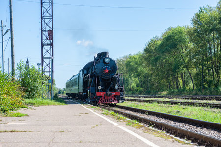 Russia, Tver region, Ostashkov-08/25/2024. RETROPOEZ "SELIGER" BOLOGOE â OSTASHKOV on steam traction.の写真素材