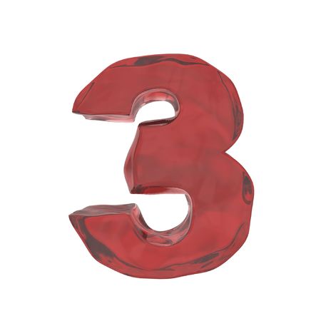red glass alphabet number threeの写真素材