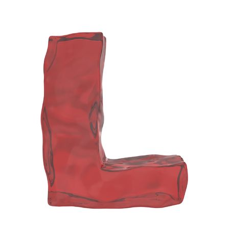 red glass alphabet letter L isolated on white background with alphaの写真素材