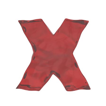 red glass alphabet letter X isolated on white background with alphaの写真素材
