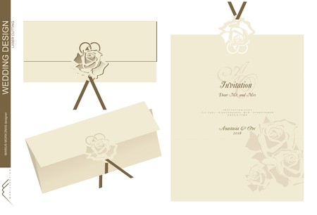Wedding invitation design, printed, felled shape and foldingのイラスト素材