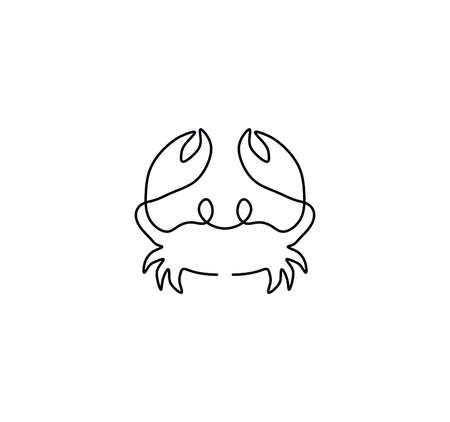 Vector isolated small simple one line crab drawing. Symmetrical line crab icon, logotype, symbolのイラスト素材