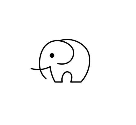 Vector isolated simple minimal elephant icon, symbol, logo, pictogram. Black line minimalism abstract elephant signのイラスト素材