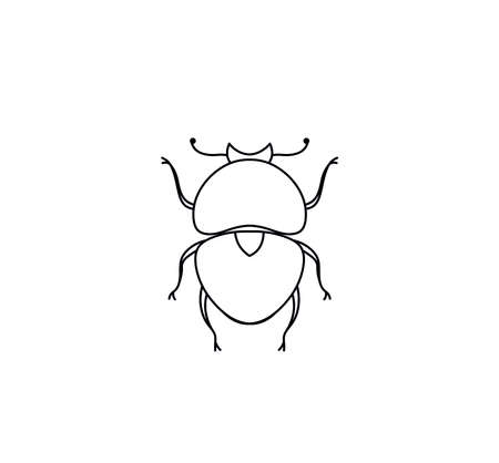 Vector isolated dung beetle contour black line drawing. Colorless black and white symmetrical dung beetle. Bung beetle skorobey beetle neat graphic tattoo, pattern, print, poster elementのイラスト素材