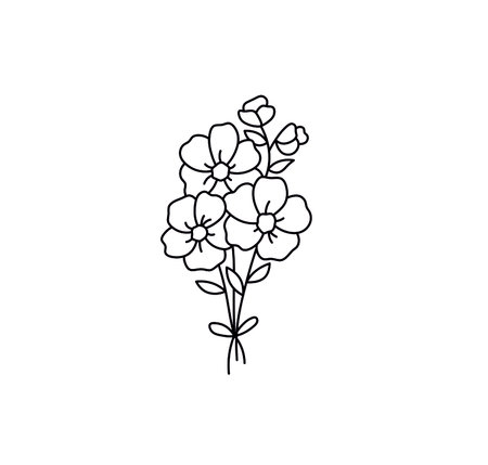 Vector isolated beautiful bouquet contour black line drawingのイラスト素材