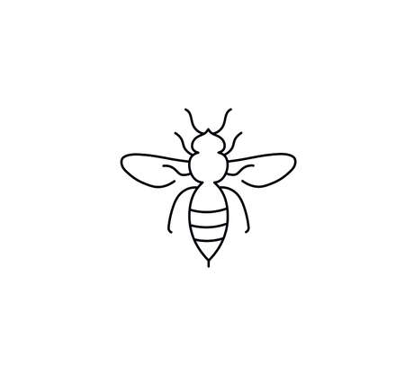 Vector isolated wasp contour black line drawing. Colorless black and white symmetrical bee. Wasp, bee, bumblebee neat graphic tattoo, pattern, print, poster elementのイラスト素材