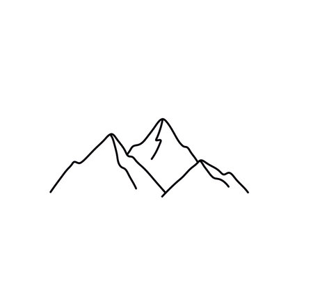 Vector isolated three mountain peaks contour black line drawing. Mountain peaks colorless black and white graphic tattoo, print, pattern, poster elementのイラスト素材