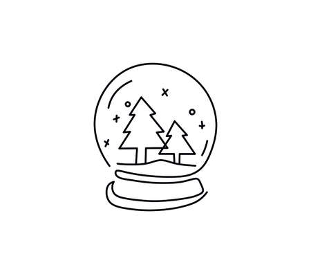 Vector isolated glass ball with snow contour line drawing. New year winter glass ball icon, logotype, symbolのイラスト素材