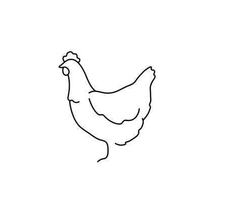 Vector isolated chicken black line drawing. Simple minimal line hen icon, logotype, symbolのイラスト素材
