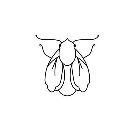 Vector isolated night moth contour black line drawing. Colorless black and white symmetrical moth. Moth neat graphic tattoo, pattern, print, poster elementのイラスト素材