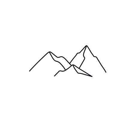 Vector isolated three mountain peaks contour black line drawing. Mountain peaks colorless black and white graphic tattoo, print, pattern, poster elementのイラスト素材