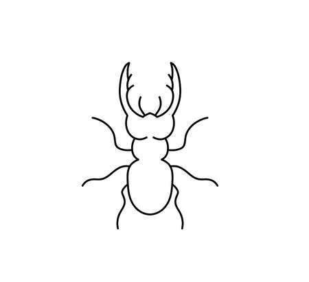 Vector isolated horned beetle contour black line drawing. Colorless black and white symmetrical horned beetle. Horned beetle neat graphic tattoo, pattern, print, poster elementのイラスト素材