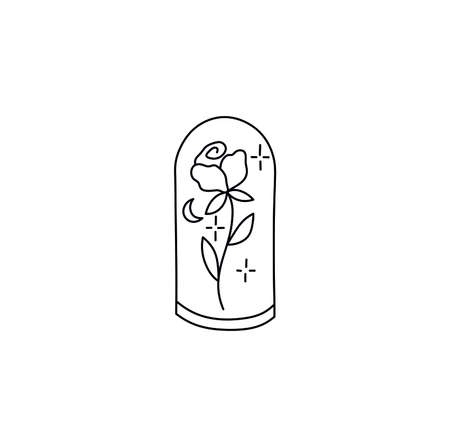 Vector isolated rose in a flask contour line drawing. Rose under the hood graphic icon, logotype, symbolのイラスト素材