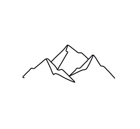 Vector isolated three mountain peaks contour black line drawing. Mountain peaks colorless black and white graphic tattoo, print, pattern, poster elementのイラスト素材