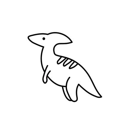Vector isolated cute cartoon parasaurolof contour line drawing. Colorless black nd white parasaurolof dinosaur black line drawn icon, logotype, symbol, patternのイラスト素材