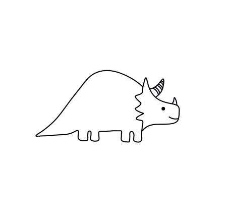 Vector isolated cute cartoon triceratops dinosaur line drawing. Dinosaur doodle line simple sketch.のイラスト素材